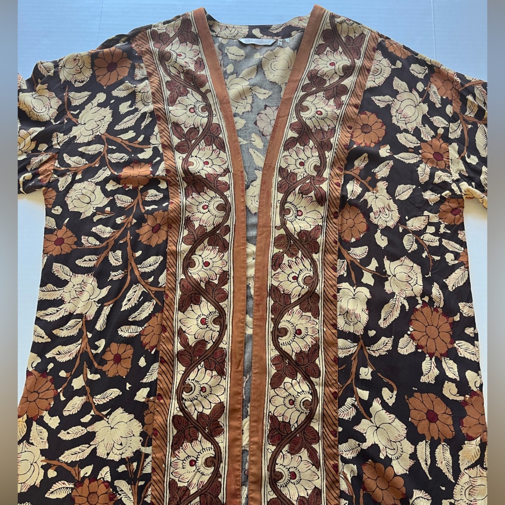 Soft Surroundings Mara Topper Brown Floral Print Open Front Kimono Cardigan L - Picture 3 of 11